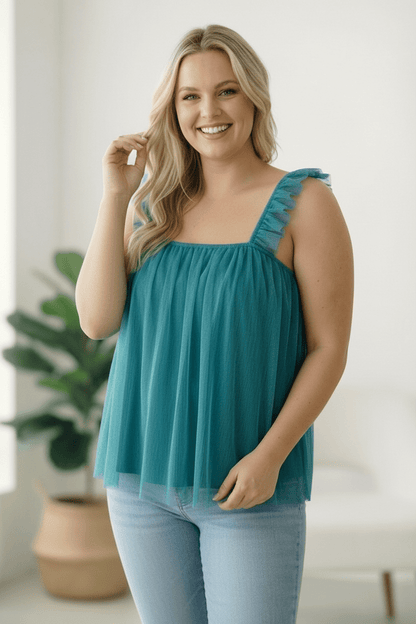 Dreamy Teal Tulle Tank Top - Bitsy Gypsy Boutique