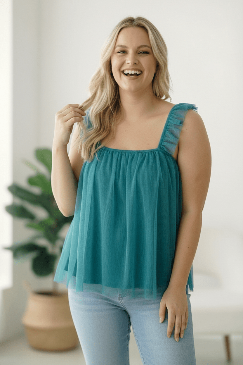 Dreamy Teal Tulle Tank Top - Bitsy Gypsy Boutique