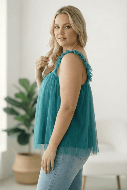 Dreamy Teal Tulle Tank Top - Bitsy Gypsy Boutique