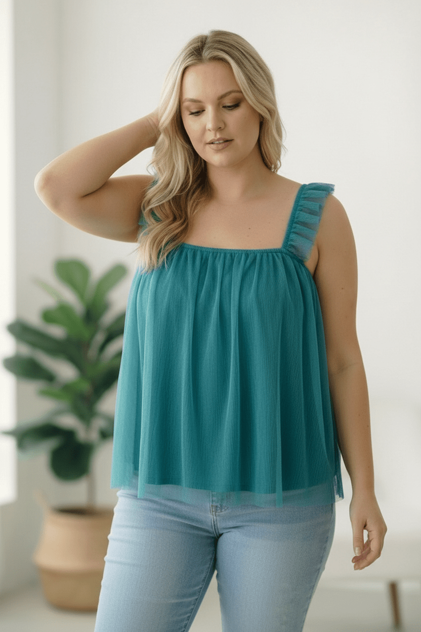 Dreamy Teal Tulle Tank Top - Bitsy Gypsy Boutique