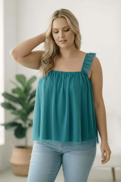 Dreamy Teal Tulle Tank Top - Bitsy Gypsy Boutique