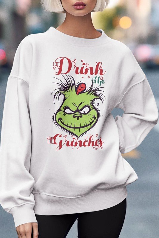 Drink Up Grinches, Christmas Graphic Sweatshirt - Bitsy Gypsy Boutique