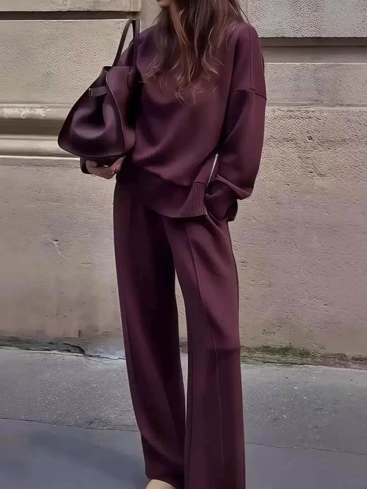 Dropped Shoulder Sweatshirt and Wide-Leg Pants Set - Bitsy Gypsy Boutique