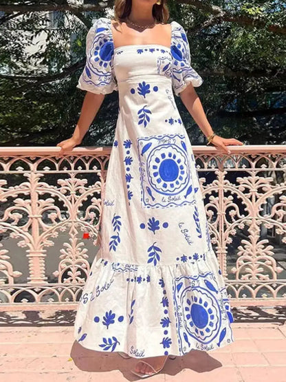 Full Size Floral Print Puff Sleeve Maxi Dress Plus Size by Trendsi