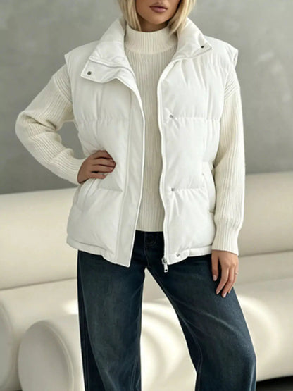 Snap-Button Placket Quilted Puffer Vest Coat by Trendsi