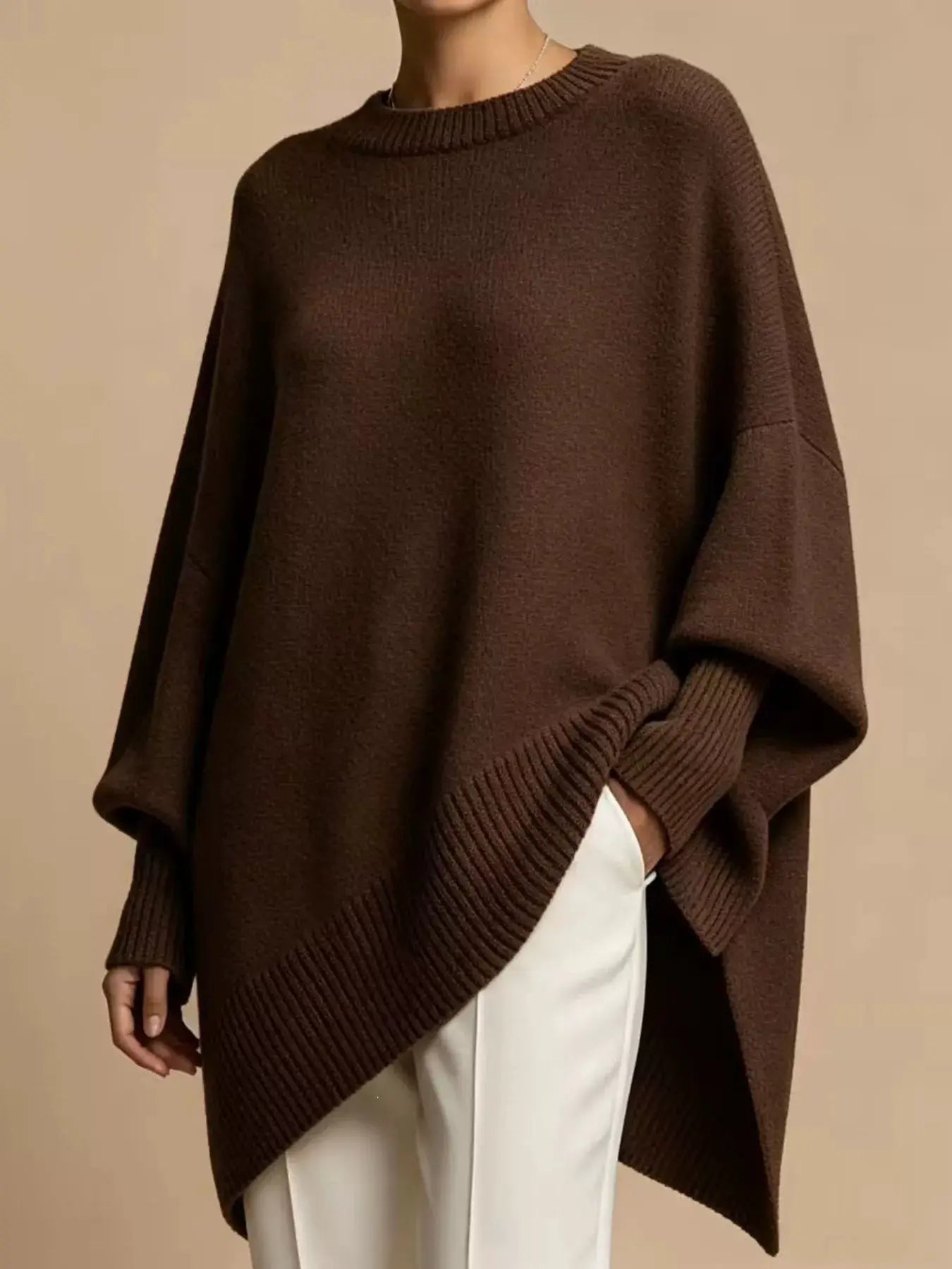 Oversized Batwing Sleeve Sweater by Trendsi
