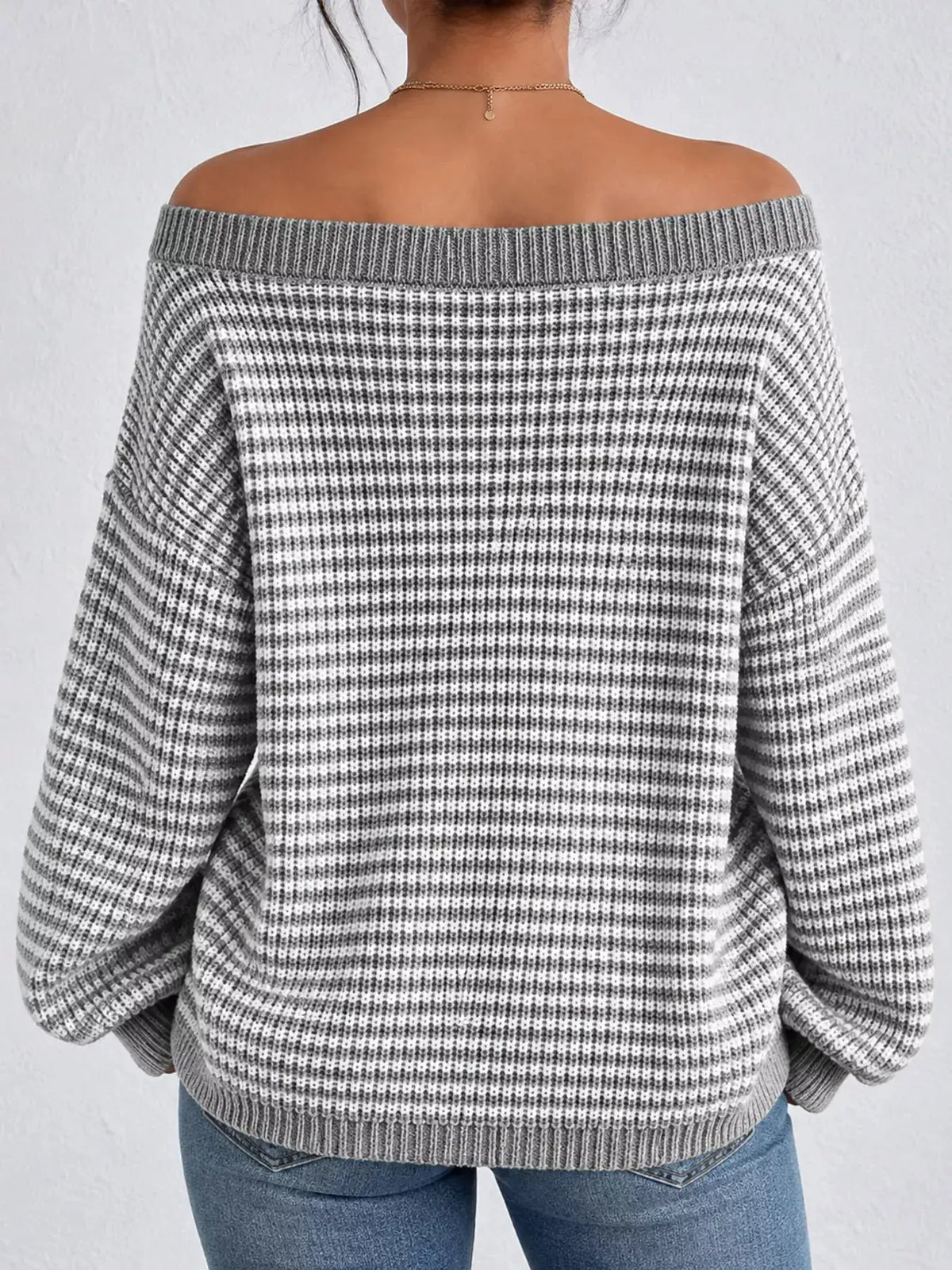 Striped Knit Boat Neck Sweater by Trendsi
