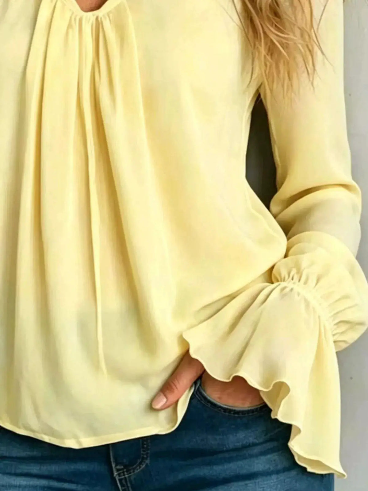 V-Neck Flounce Sleeve Blouse by Trendsi