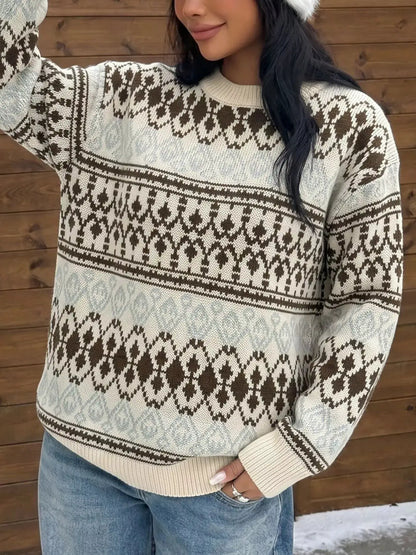 Fair Isle Pattern Crew Neck Sweater by Trendsi