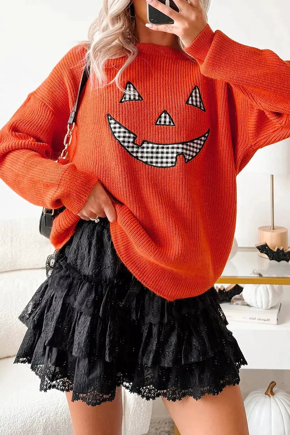 Drop Shoulder Long Sleeve Round Neck Halloween Sweater by Trendsi