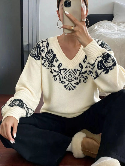 Floral Dropped Shoulder Sweater by Trendsi