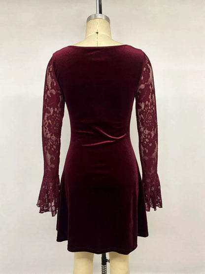 Lace Flare Sleeve Mini Dress by Trendsi