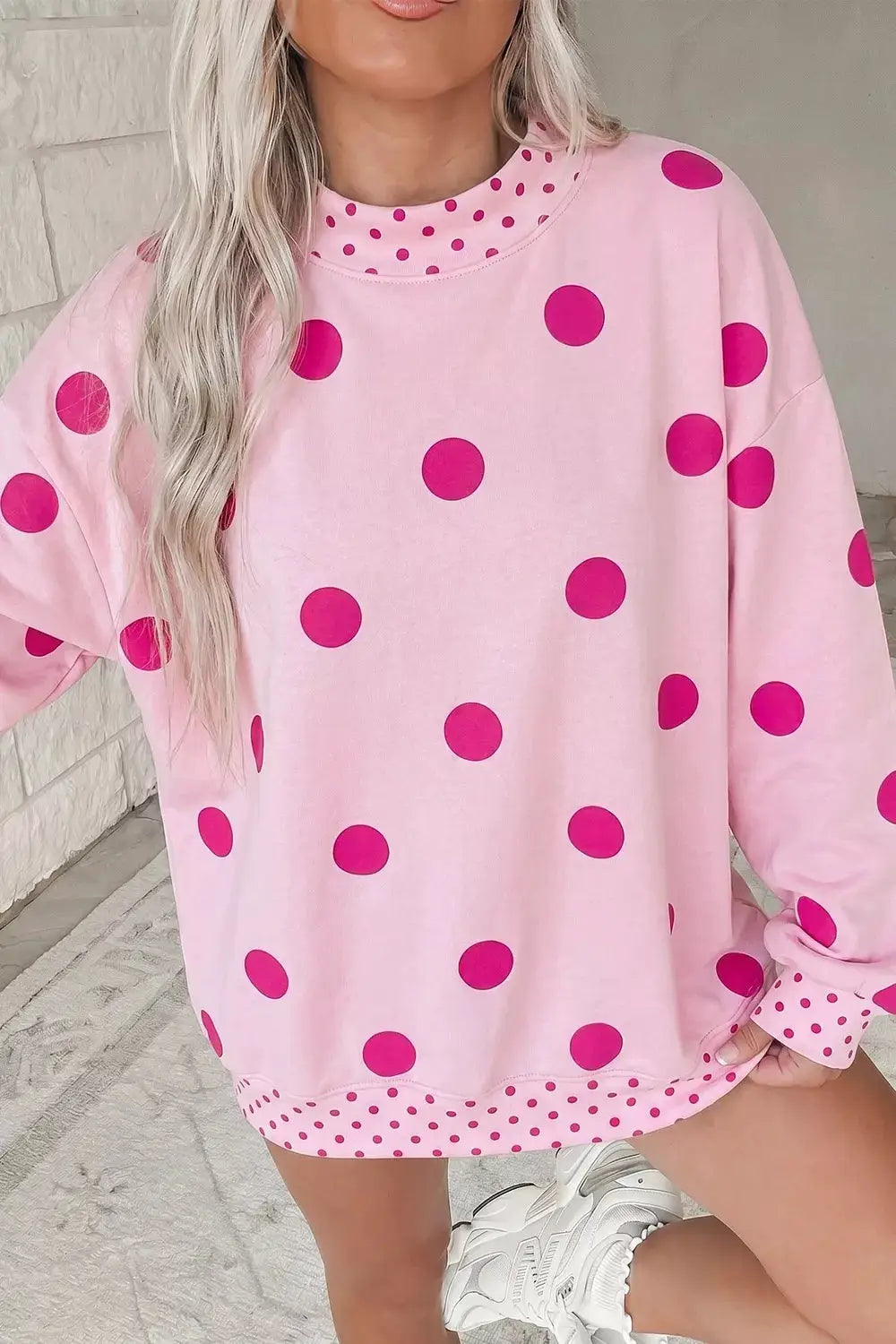 Polka Dot Dropped Shoulder Sweatshirt by Trendsi