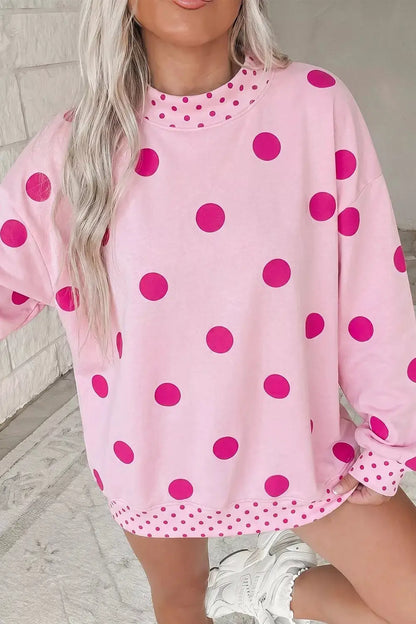Polka Dot Dropped Shoulder Sweatshirt by Trendsi