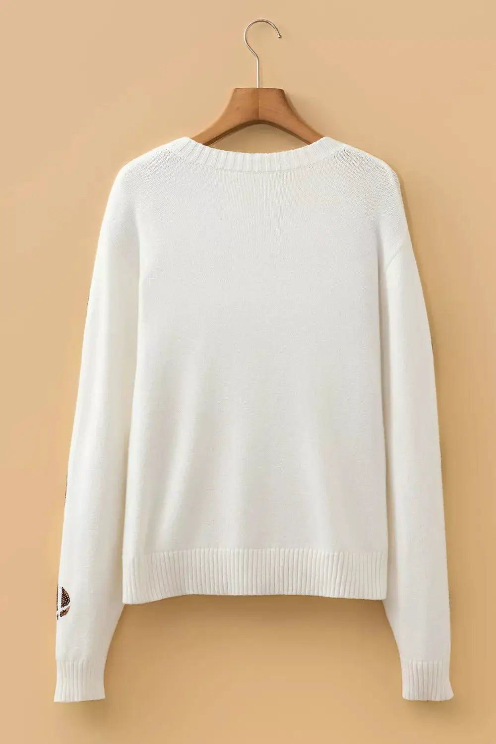 Sequin Football Print Round Neck Long Sleeve Loose Fit Sweater by Trendsi