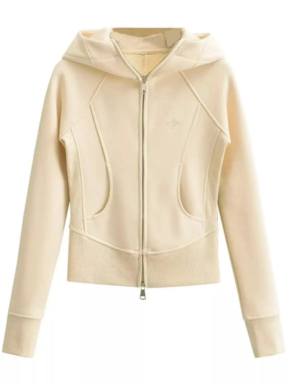 Slim-Fit Full-Zip Hoodie by Trendsi