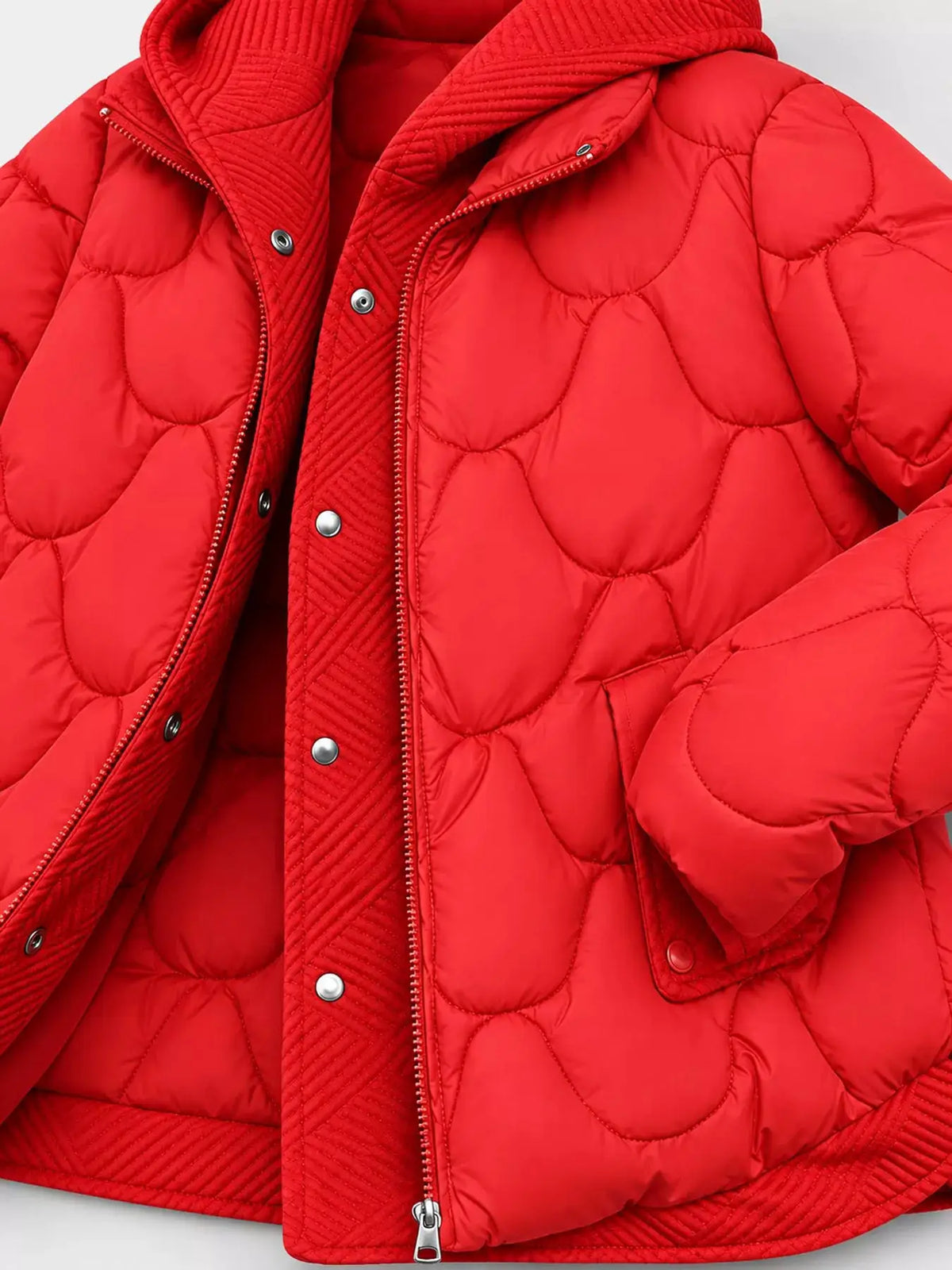 Plus Size Quilted Hooded Puffer Jacket with Snap-Button Closure by Trendsi