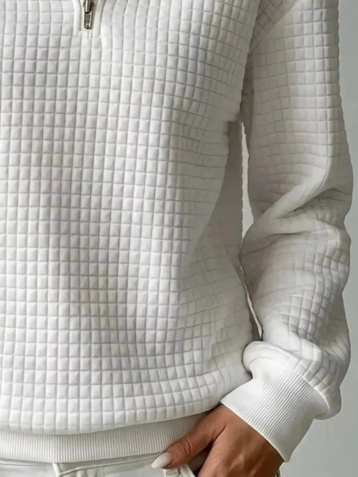 Waffle Knit Quarter-Zip Sweatshirt by Trendsi