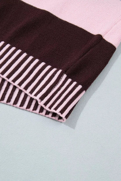 Stripe Contrast High Neck Dropped Shoulder Relaxed Sweater by Trendsi