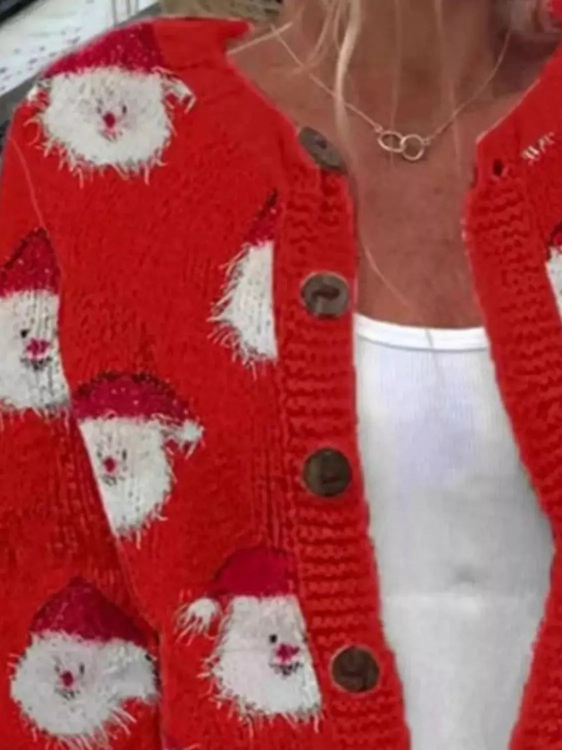 Full Size Festive Christmas Pattern Knit Cardigan with Button-Down Closure Plus Size by Trendsi