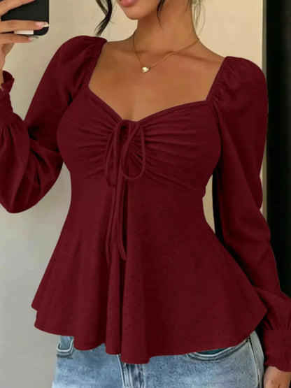 Ruched Sweetheart Neck Long Sleeve Top by Trendsi