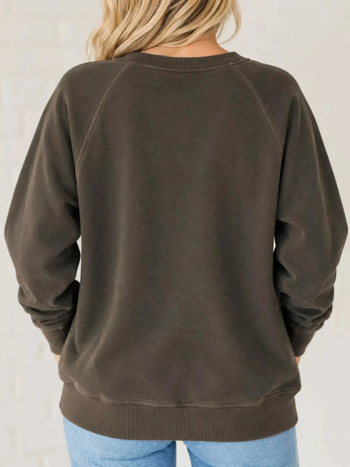 Crew Neck Raglan Sleeve Sweatshirt by Trendsi
