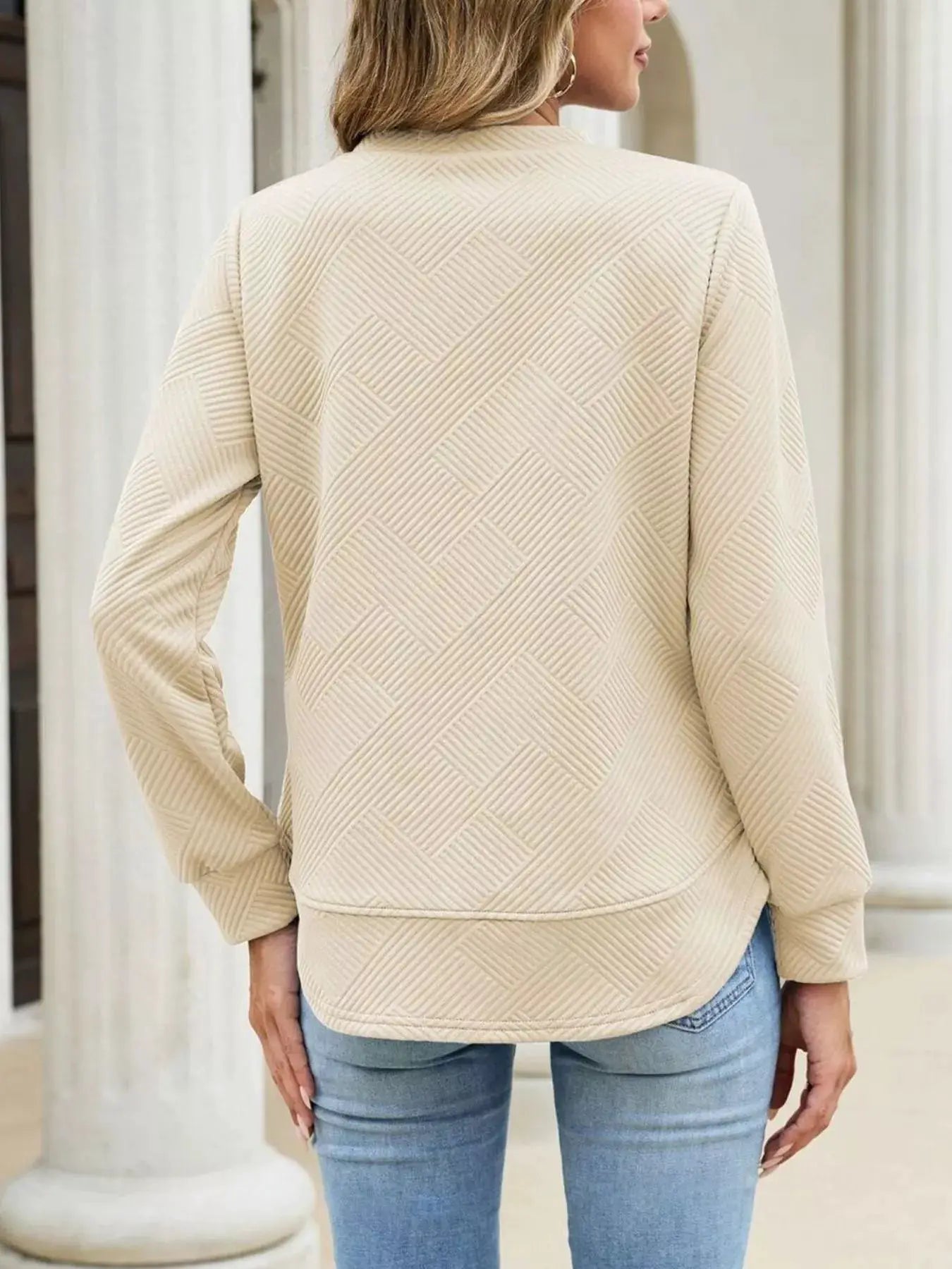 Textured Crew Neck Sweatshirt by Trendsi