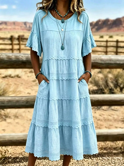 Full Size Tiered Ruffle Sleeve Midi Dress with Pockets Plus Size by Trendsi