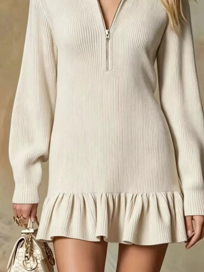 Ruffle Hem Half Zip Dress by Trendsi