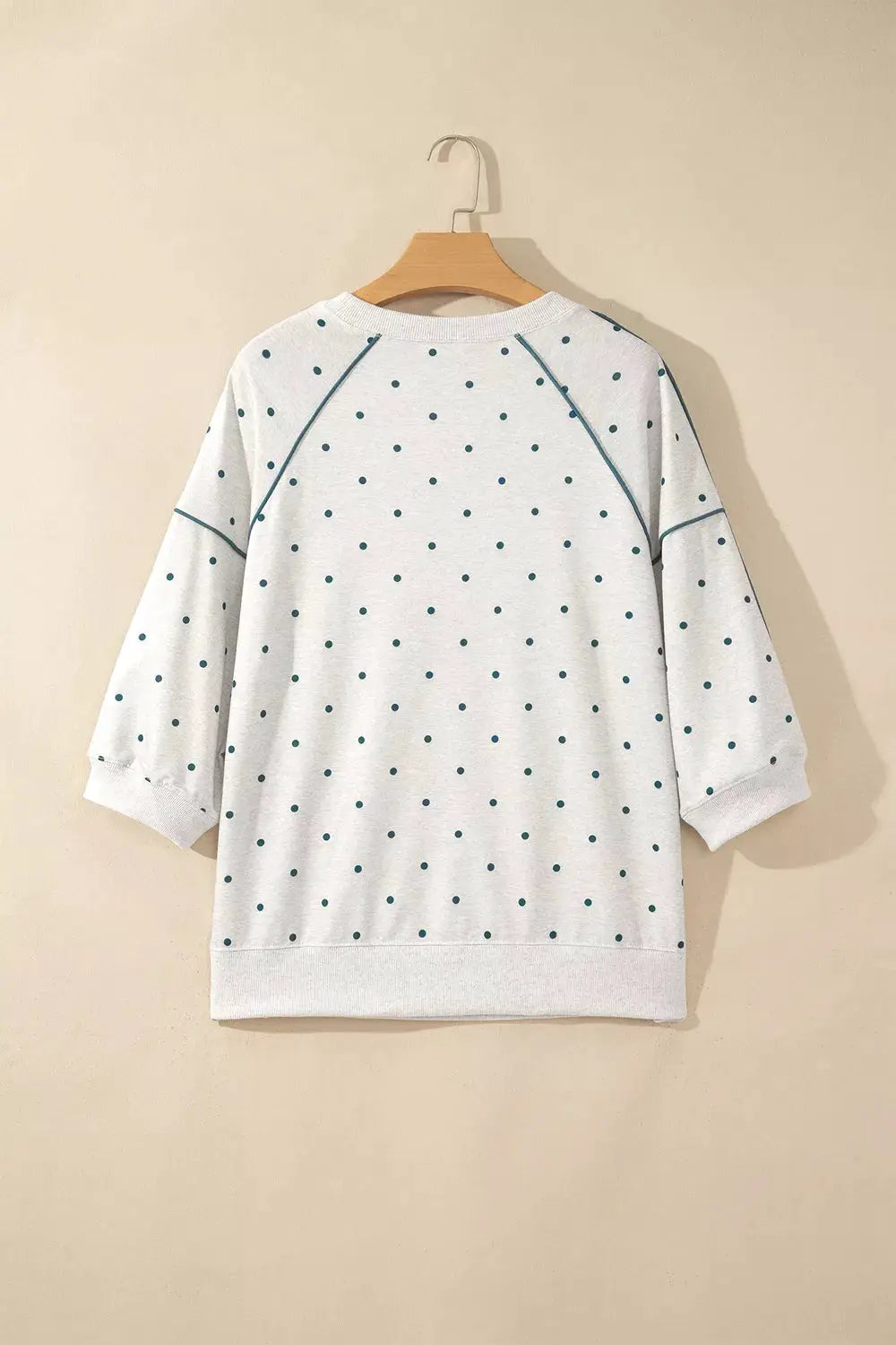 Polka Dot Print Piping Trim 3/4 Sleeve Relaxed Top by Trendsi