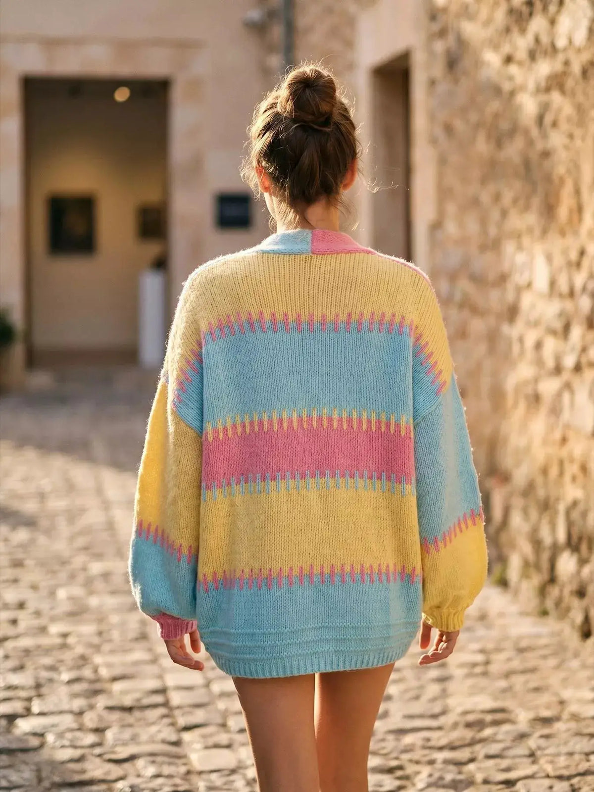 Color-Block V-Neck Cardigan by Trendsi