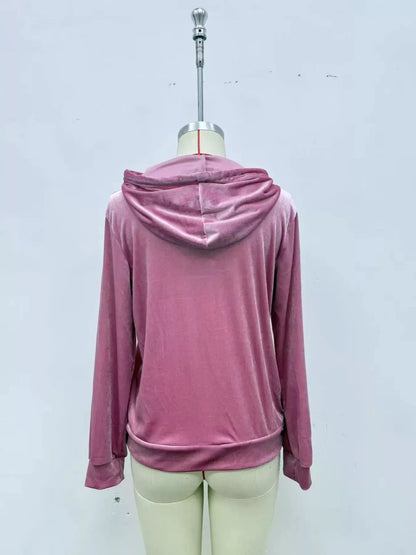 Full Size Velvet Kangaroo Pocket Hoodie Plus Size by Trendsi