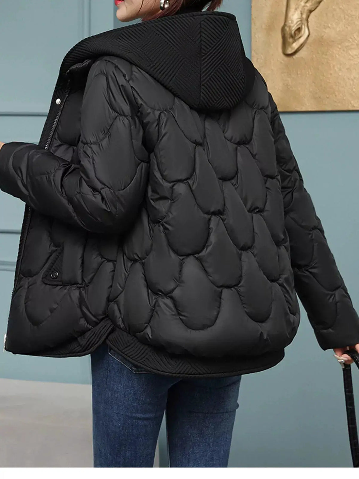 Plus Size Quilted Hooded Puffer Jacket with Snap-Button Closure by Trendsi