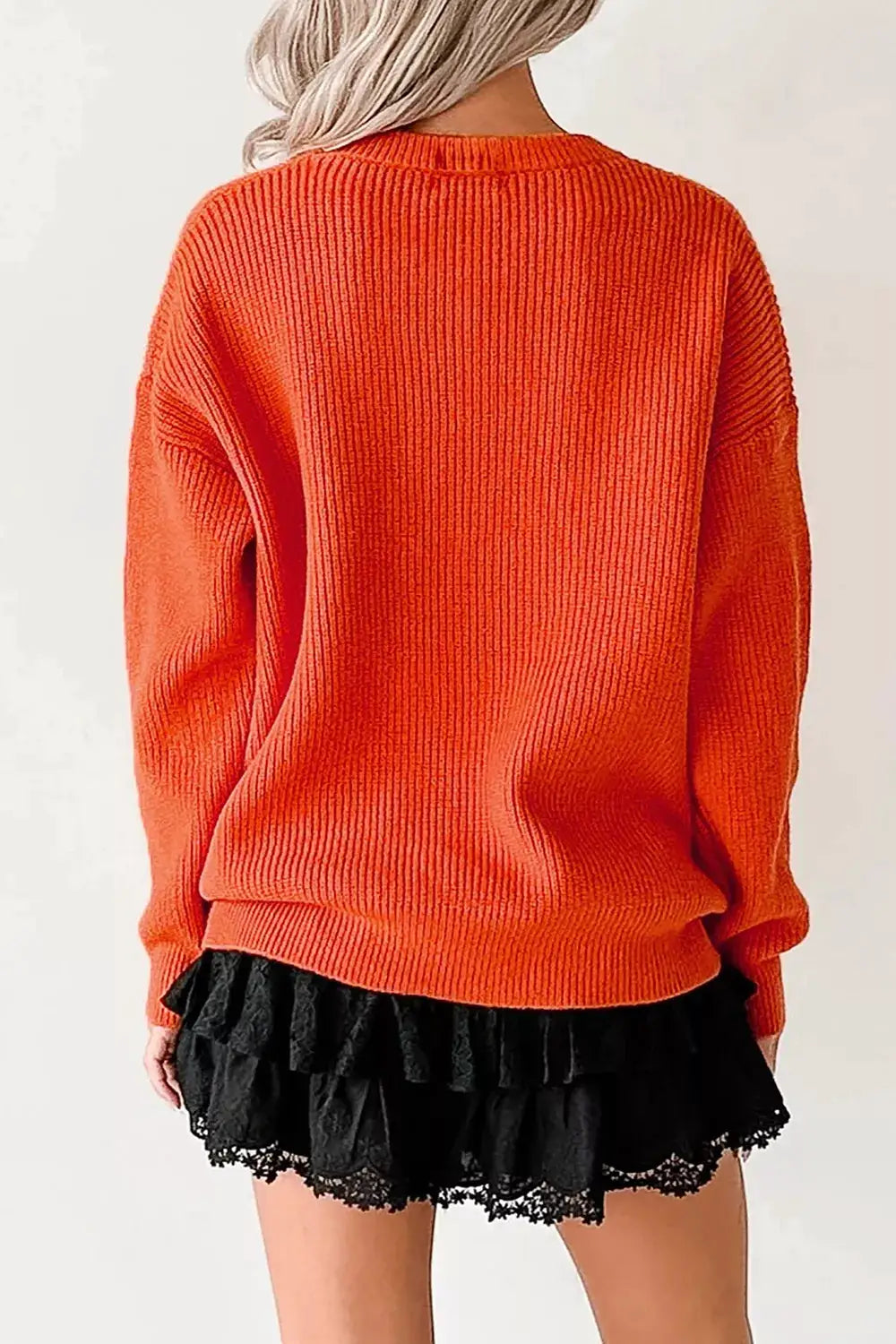 Drop Shoulder Long Sleeve Round Neck Halloween Sweater by Trendsi