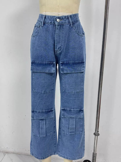 High-Waisted Wide-Leg Cargo Jeans by Trendsi