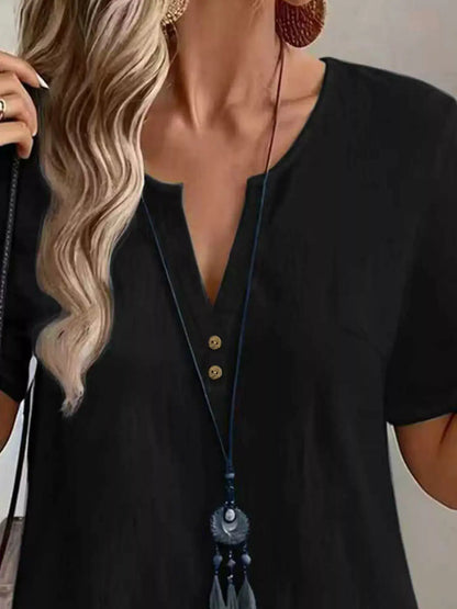 Notched Short Sleeve Blouse by Trendsi