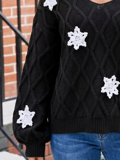 Snowflake Textured V-Neck Sweater by Trendsi