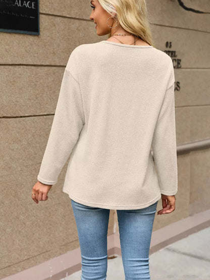 V-Neck Button-Down Cardigan by Trendsi