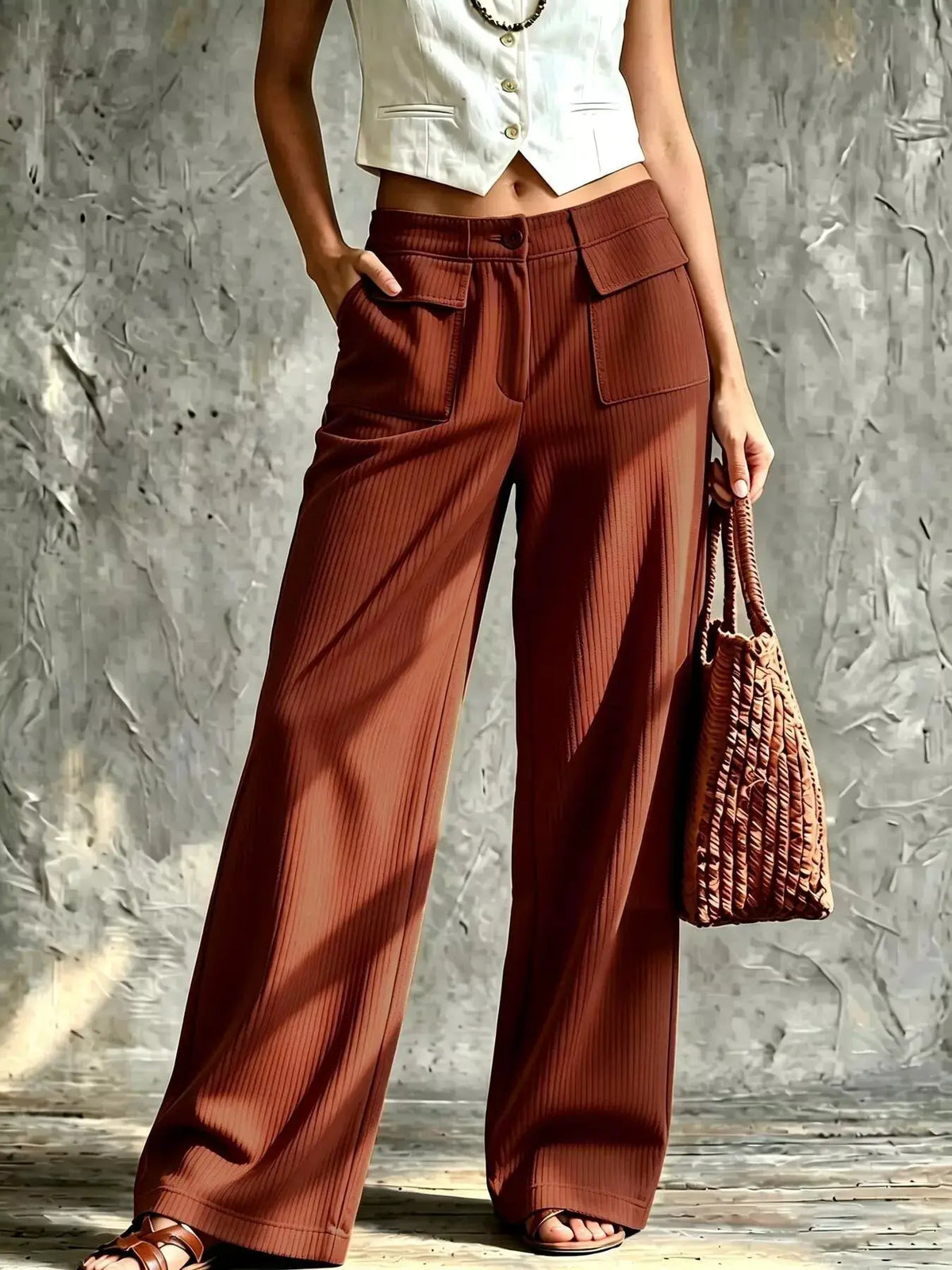 Full Size Wide-Leg Corduroy Pants Plus Size by Trendsi