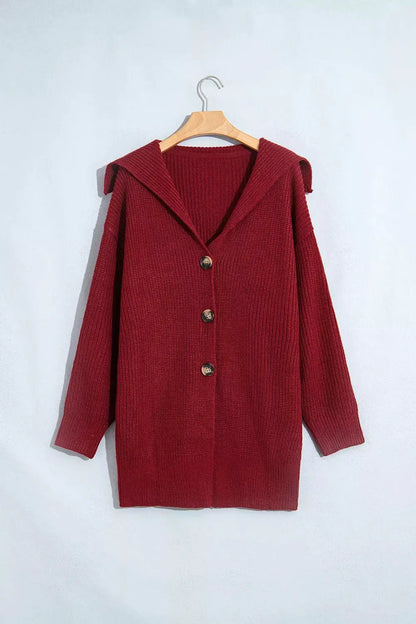 Solid Color Knit Oversized Button Front Sweater Cardigan by Trendsi