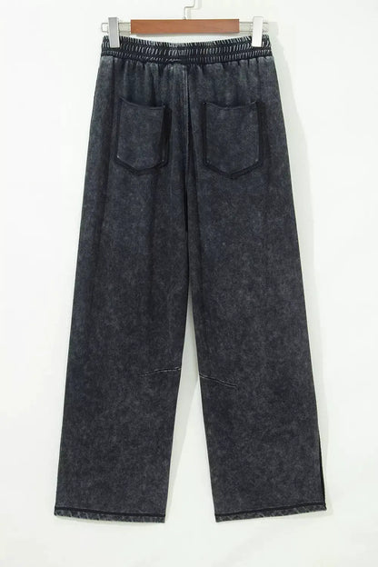 Mineral Wash Raw Seam Drawstring Elastic Waist Barrel Pants by Trendsi
