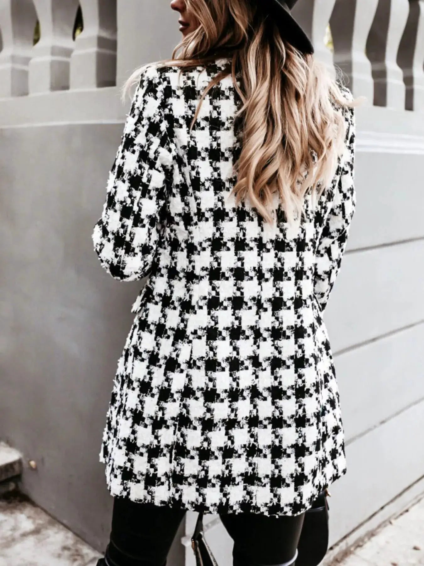 Plaid Tweed Double-Breasted Coat by Trendsi