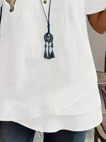 Notched Short Sleeve Blouse by Trendsi