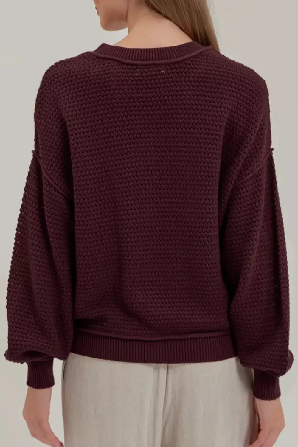 Checkerboard Dropped Shoulder Sweater by Trendsi