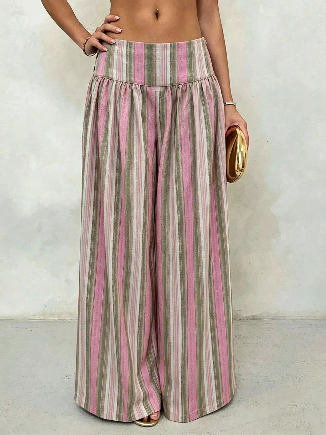 High-Waisted Striped Wide-Leg Casual Pants by Trendsi