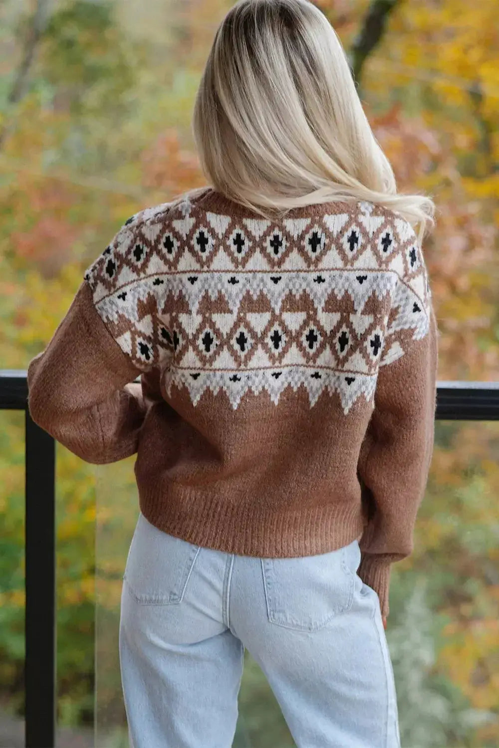 Geometric Print Drop Shoulder Casual Pullover Sweater by Trendsi