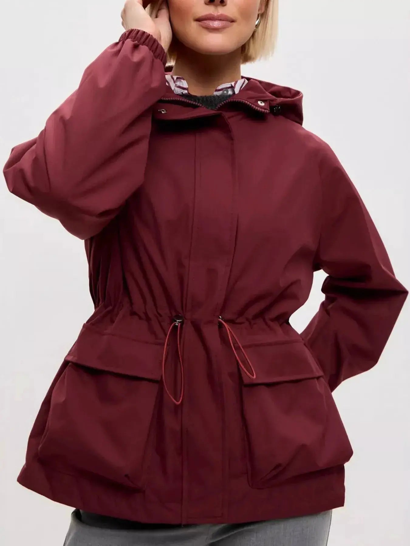 Drawstring Waist Hooded Windbreaker Outerwear by Trendsi