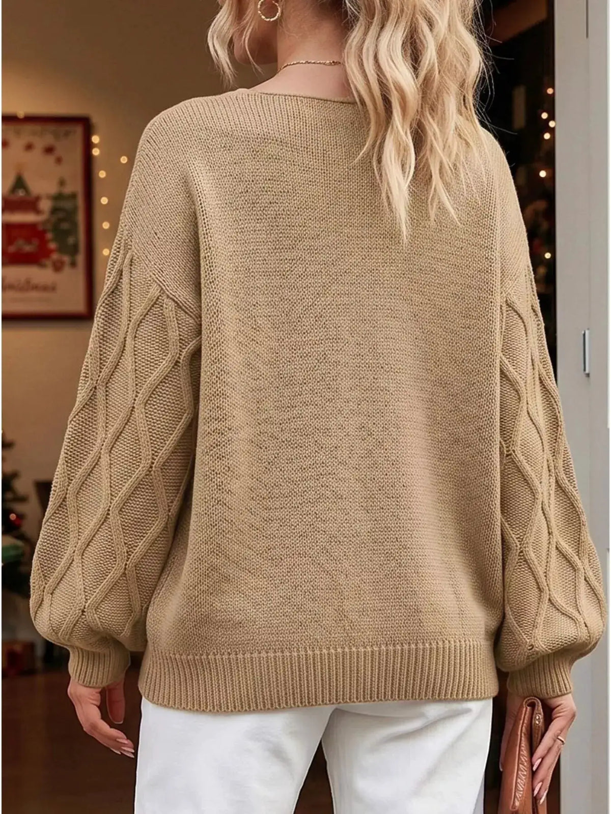 Snowflake Textured V-Neck Sweater by Trendsi
