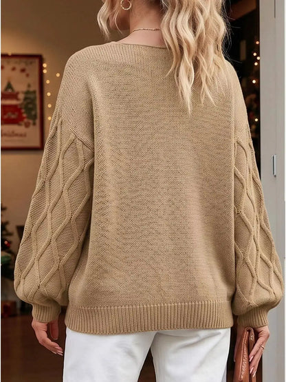 Snowflake Textured V-Neck Sweater by Trendsi