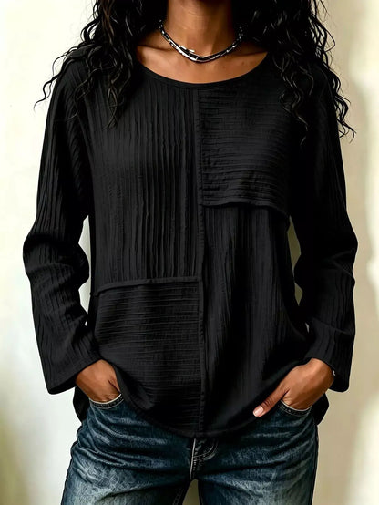 Textured Patchwork Long Sleeve Casual T-Shirt by Trendsi